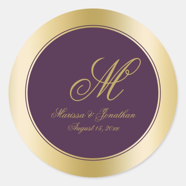 Adesivo Casamento com Púrpura de ameixa com Script Monogra (Frente)