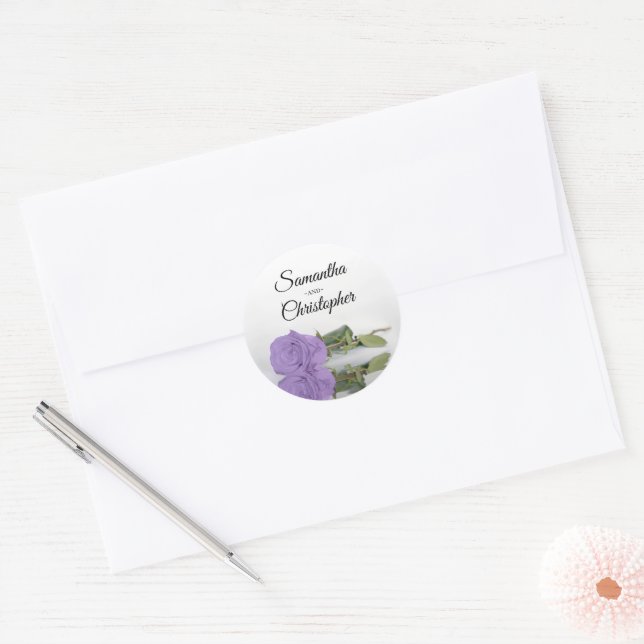 Adesivo Casamento com Rosa Lavanda Roxo Espelhado Elegante (Envelope)