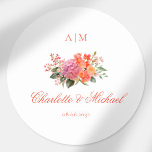 Adesivo Casamento com Rótulo de Monograma Floral Elegante