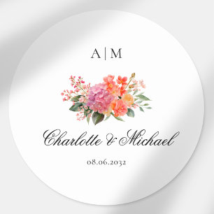 Adesivo Casamento com Rótulo de Monograma Floral Elegante