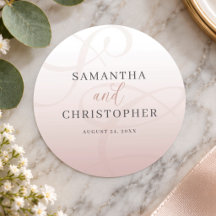 Casamento com Rótulo de Monograma Rosa Elegante