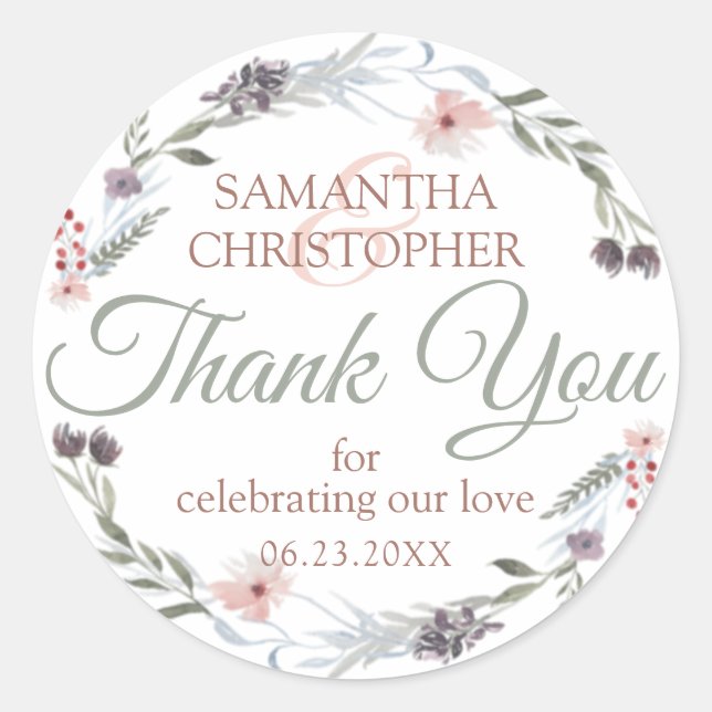 Adesivo Casamento com Script Verde Dourado Floral Rosa, Ob (Frente)