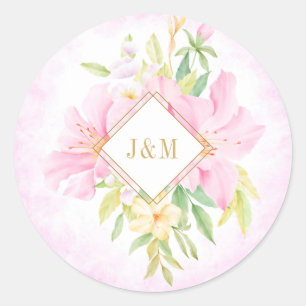 Adesivo Casamento Cor de Água Pinta-Rosa Elegante Monogra