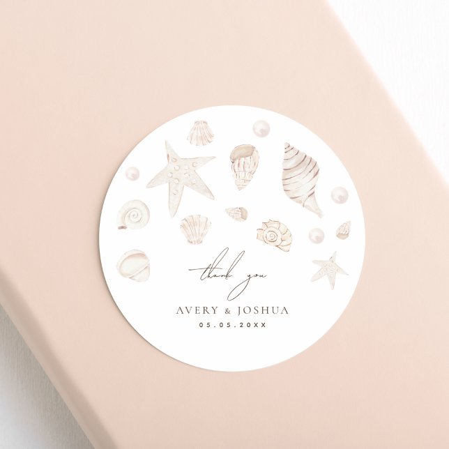 Adesivo Casamento Costeiro de Maçãs e Pérolas Obrigado (Criador carregado)