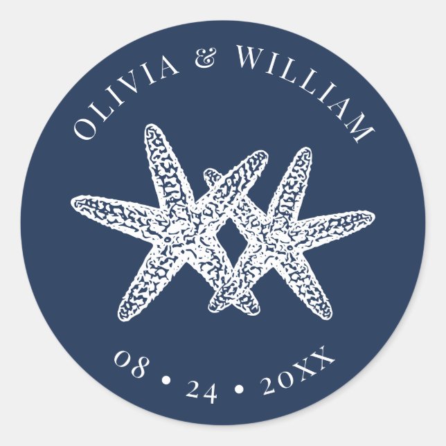 Adesivo Casamento Costeiro de Praia marinho Blue Starfish (Frente)