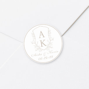 Adesivo Casamento Crest Monograma Pale Taupe