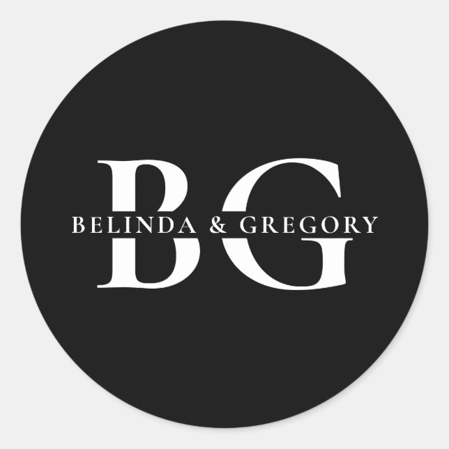 Adesivo Casamento das Iniciais do Monograma Branco e Preto (Frente)