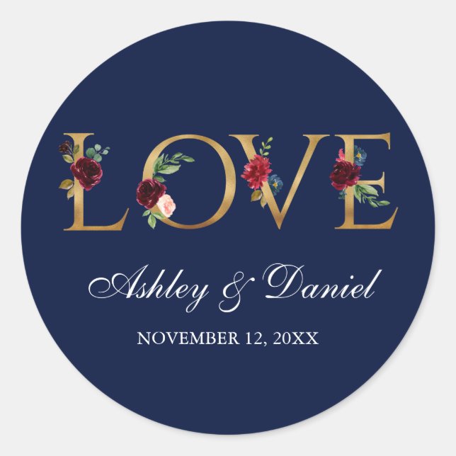 Adesivo Casamento de Amor Dourado Floral Floral Azul Burgu (Frente)