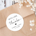 Adesivo Casamento De Amor E Obrigados Modernos<br><div class="desc">Obrigado moderno você cola para os favores da recepção de casamento e cartas de agradecimento com "Com amor   Obrigados" em uma simples tipografia e um roteiro na moda,  e seus nomes e data de casamento.</div>