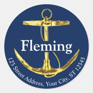Adesivo Casamento de Âncora Náutica marinho Azul e Doura