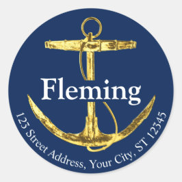 Adesivo Casamento de Âncora Náutica marinho Azul e Dourada