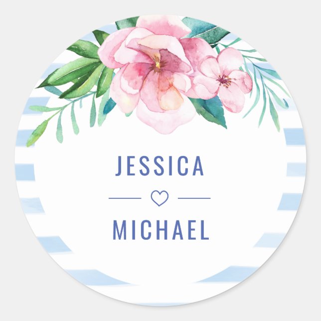 Adesivo Casamento de Aquarela de Verão Tropical de Praia (Frente)