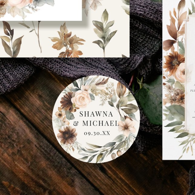 Adesivo Casamento de Aquarela Floral de Outono em Terracot (Criador carregado)