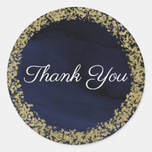 Adesivo Casamento de Aquarela Moderna Azul-Navy e Dourado