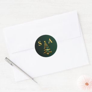 Adesivo Casamento de Árvore de Natal Monograma de Ouro Ele
