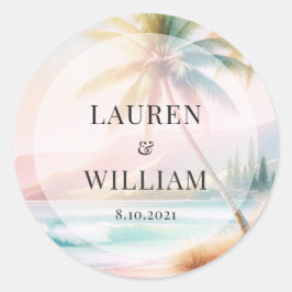 Adesivo Casamento de Árvores de Palma de Aquarela de Praia