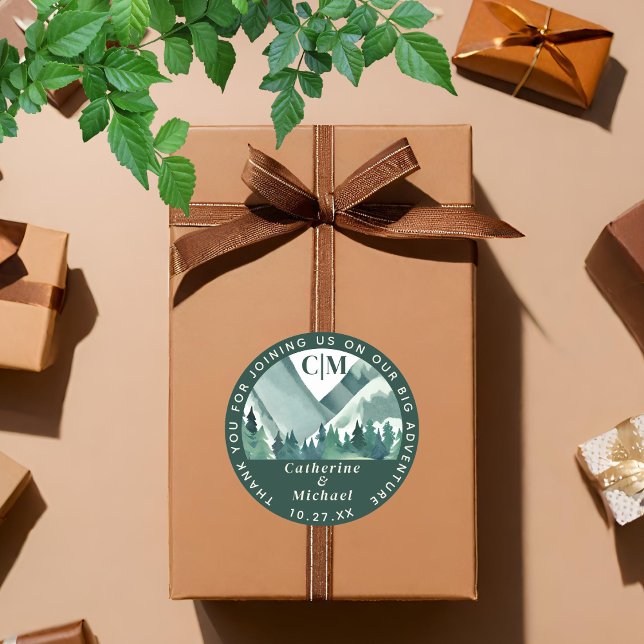 Adesivo Casamento de Aventura de Montanha Emerald Greenery (Criador carregado)