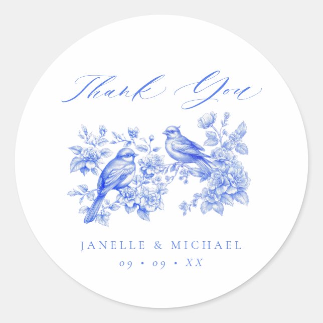 Adesivo Casamento de Aves de Amor com Chinoiserie Azul (Frente)