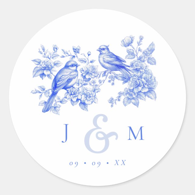 Adesivo Casamento de Aves de Amor com Chinoiserie Azul (Frente)