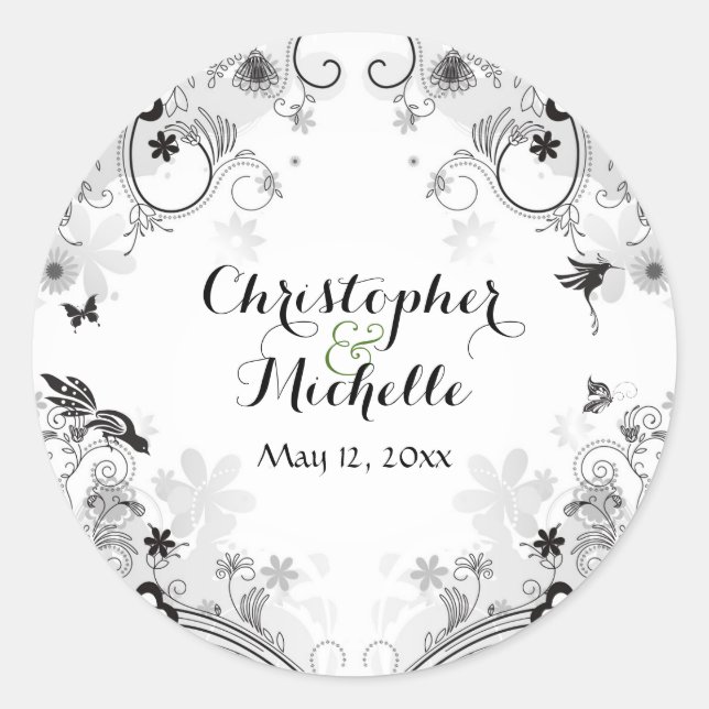 Adesivo Casamento de Aves Personalizadas e Jardins Flores (Frente)