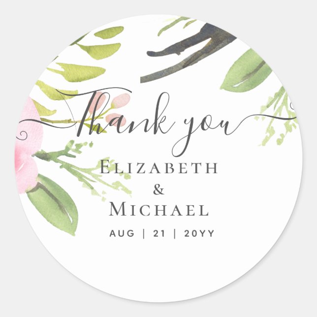 Adesivo Casamento De Azeitona Cor-De-Rosa, Obrigado (Frente)