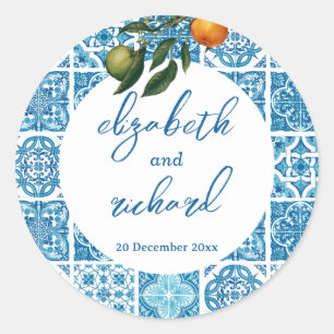 Adesivo Casamento de Azulejos Azuis de Limão do Mediterrân