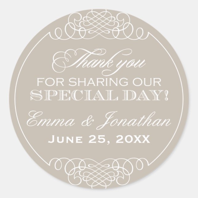 Adesivo Casamento de Beige Neutral Elegante Obrigado Monog (Frente)