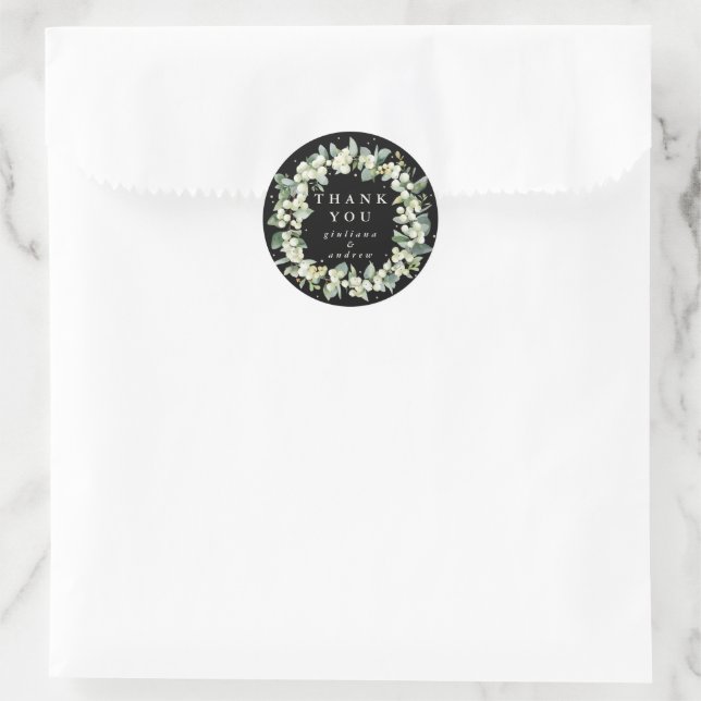 Adesivo Casamento de Black Snowberry+Eucalyptus Obrigado (Bolsa)