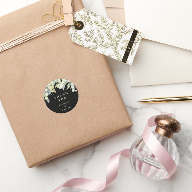 Adesivo Casamento de Black Snowberry+Eucalyptus Obrigado (Presentear)