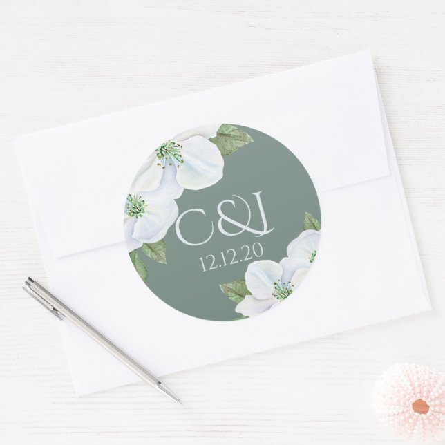 Adesivo Casamento de Blossom de Maçã Monograma (Envelope)