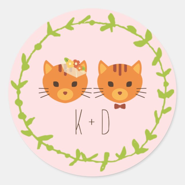 Adesivo Casamento de Blush Cats da Floresta Whimsical (Frente)