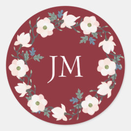 Adesivo Casamento de Blush Floral Wreath Burgundy Monogram