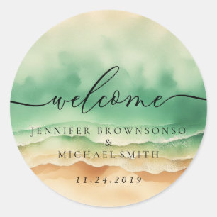 Adesivo Casamento de Boas-vindas Boho Verde da Praia do Oc