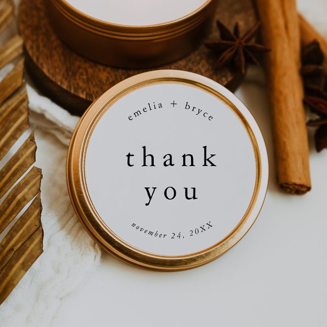 Adesivo Casamento de Boho Moderno Simples e Russo EMELIA O (EMELIA Rustic Simple Modern Boho Wedding Thank You Classic Round Sticker)