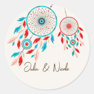 Adesivo Casamento de Boho Tribal com Dreamcatcher de penas