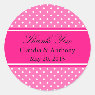 Adesivo Casamento de Bolinhas Rosa Quente e Branco Obrigad