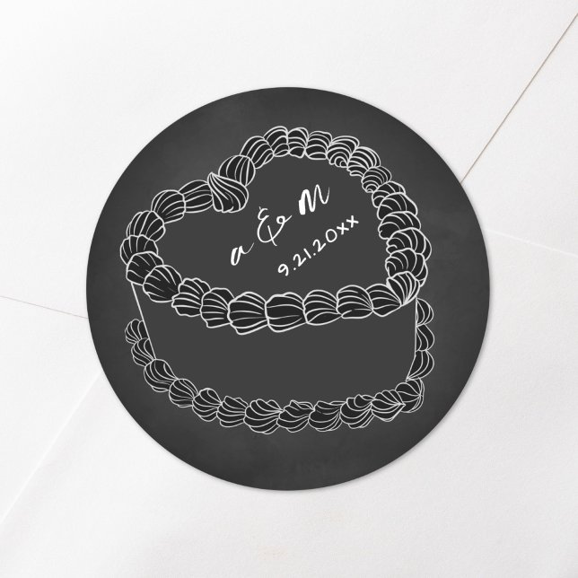 Adesivo Casamento De Bolo De Bolo De Mão Desenhado (Hand Drawn Vintage Cake Chalkboard Wedding Classic Round Sticker)