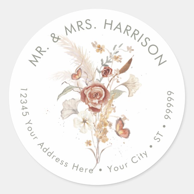 Adesivo Casamento de Borboleta de Folha Floral Folha de Fo (Frente)