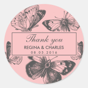 Adesivo Casamento De Borboleta Rosa Vintage Obrigado Stick