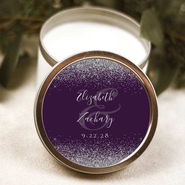 Adesivo Casamento de Borda Glitter de Prata Roxo Moderno E (Criador carregado)