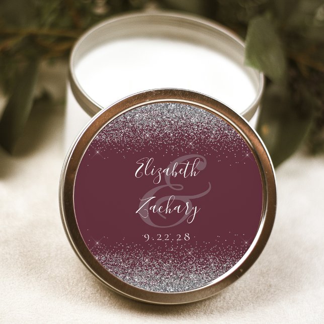Adesivo Casamento de Borda Glitter Silver Moderno Burgundy (Criador carregado)