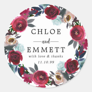 Adesivo Casamento De Borgonha Vermelha Agradece-Lhe Seal