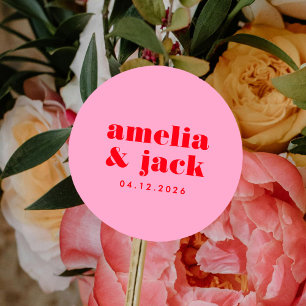 Adesivo Casamento de Bright Bold Pink e Red Modern Monogra