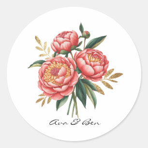 Adesivo Casamento de Buquê de Peony Laranja Elegante