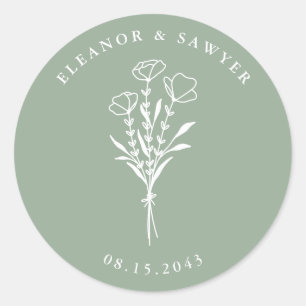 Adesivo Casamento de Buquê Floral Minimalista Sage Green