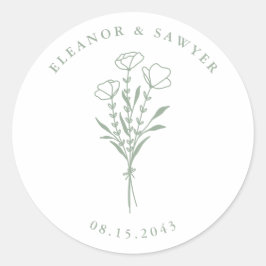 Adesivo Casamento de Buquê Floral Minimalista Sage Green