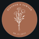 Adesivo Casamento de Buquê Floral Minimalista Terracotta<br><div class="desc">Envie obrigados com esses adesivos de casamento personalizáveis. Apresenta um buquê floral minimalista, escrita à mão e uma tipografia simples. Personalize esses adesivos minimalistas adicionando nomes e datas. Estes adesivos florais são perfeitos para casamentos, chás de panela, festas de noivado e muito mais. Adapte seus adesivos de casamento botânicos para...</div>