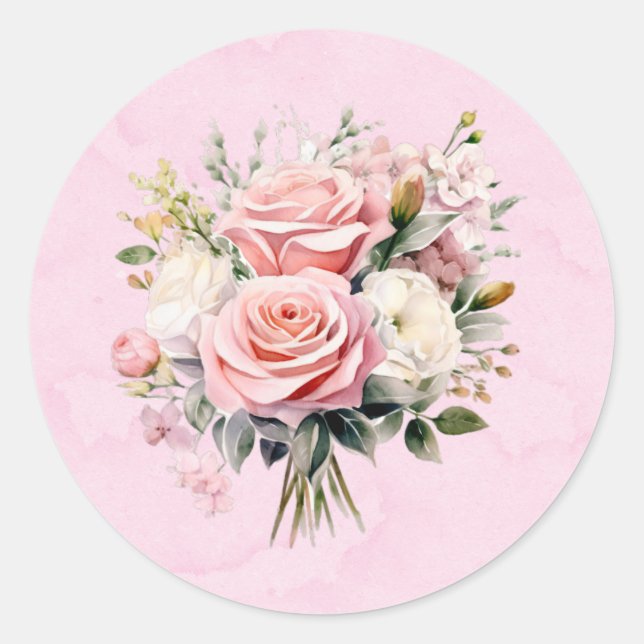 Adesivo Casamento de Buquês de Rosas de Aquarela Rosa Eleg (Frente)