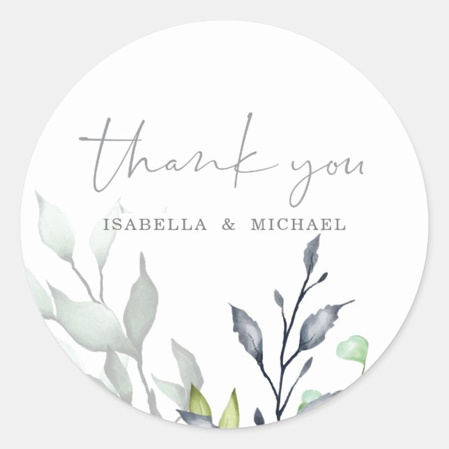 Adesivo Casamento de Caligrafia Botânica Obrigado (Frente)