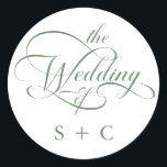 Adesivo Casamento de Caligrafia Romântica Sage Green<br><div class="desc">Um simples adesivo verde-sábio e branco apresenta uma caligrafia elegante e romântica com iniciais. Para uma personalização mais avançada deste design,  clique no BOTÃO FERRAMENTA DESIGN AZUL acima!</div>